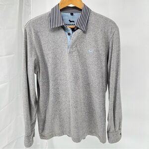 Harmont & Blaine Striped Contrast Collar Polo Shirt Size XL Long Sleeve Gray